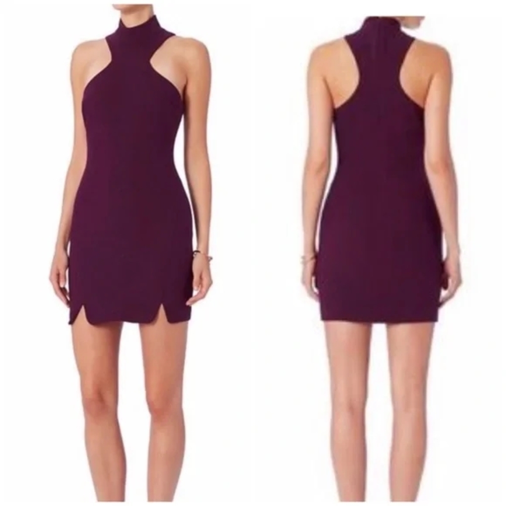 Cinq a Sept Purple Ribbed Halter Mini Dress